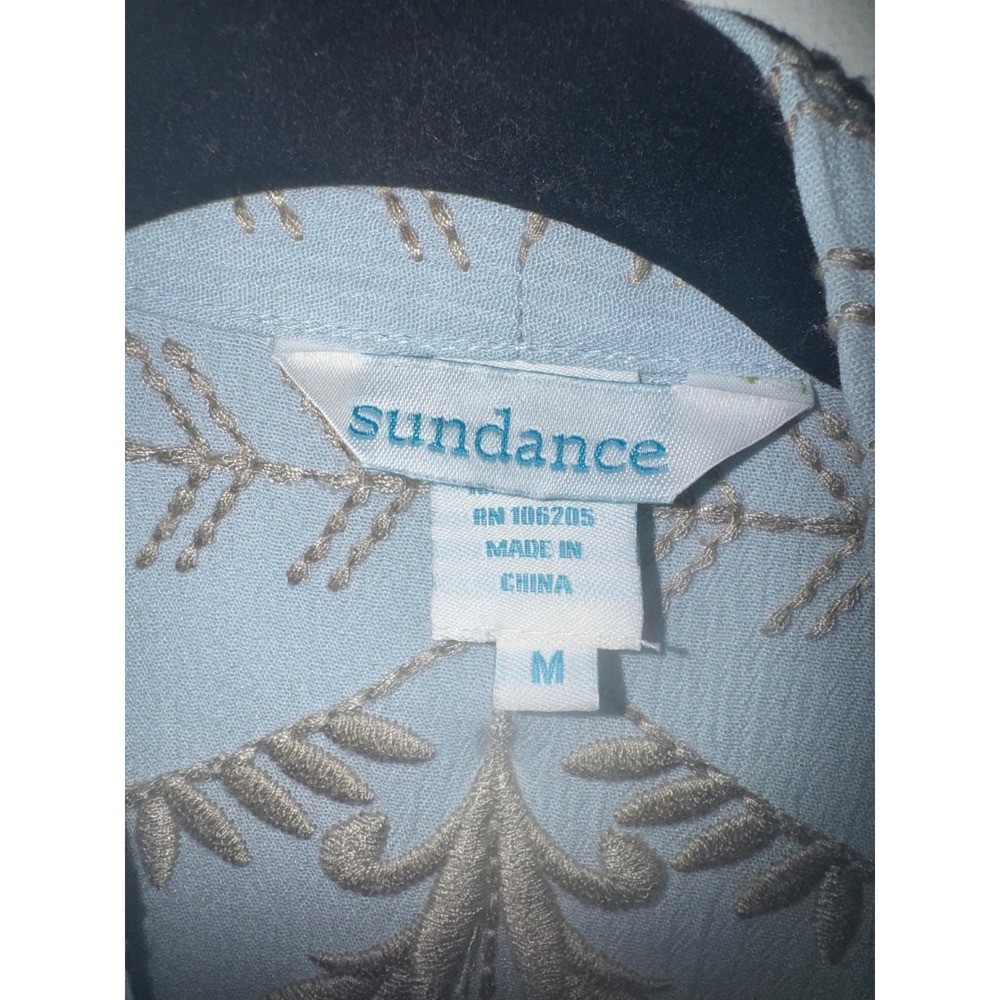 Sundance Embroidered Lace Trim Open Front Cardigan Blue Boho Medium - Picture 2 of 8